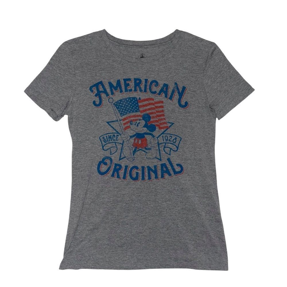 Disney Women’s Medium Gray Mickey American Original Short Sleeve T-Shirt